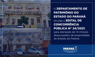 No total, são 14 imóveis localizados em Curitiba, Cascavel, Maringá, Toledo, Cornélio Procópio, Rio Negro, Guaratuba, Realeza, Rolândia, Campo Mourão e Guaraqueçaba.