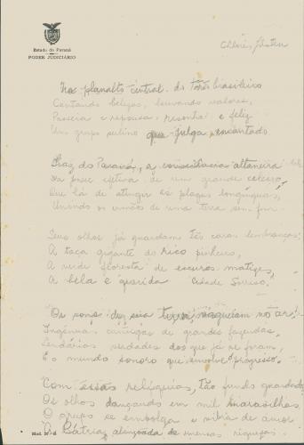 Aqui está a imagem contendo os manuscritos originais da escritora Chloris Casagrande Justen, preservados no Arquivo Publico . Os detalhes capturam  sua caligrafia e a importância de sua obra.