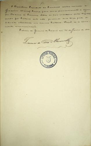 Nomeação do primeiro professor do Paraná (25 de janeiro de 1854): Este documento, parte dos primeiros atos da província do Paraná, registra a nomeação do professor Joaquim Manoel Pereira, realizada pelo então presidente da província, Zacarias de Góes e Vasconcellos.