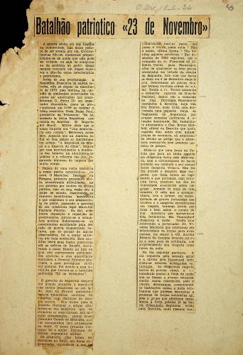 O documento descreve o contexto histórico do surgimento do Batalhão Patriótico durante o período pós-Proclamação da República, especialmente no sul do Brasil. Menciona as vozes de líderes e a formação de tropas, destacando o entusiasmo dos alistados, incluindo idosos, para servir à causa republicana contra a insurgência do Contestado.