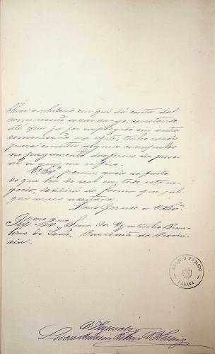 Ofício que versa sobre um relatório das atividades do engenheiro. AP. 342 p.170.