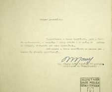ofício da Secretaria de Saúde Pública do Estado do Paraná, datado de 6 de maio de 1971. Nele, o Dr. Wilson Lex Fabricio de Moraes, Assistente de Planejamento, encaminha ao Secretário de Saúde Pública, Dr. Daniel Egg, um trabalho intitulado "Dados Gerais e de Saúde do Estado do Paraná", elaborado pela Assistência de Planejamento. 