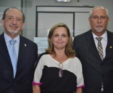 Presidente da Junta Comercial, Ardisson Akel; secretária da Administração e da Previdência, Dinorah Botto Portugal Nogara; e vice-presidente da Junta, Valdir Pietrobon 