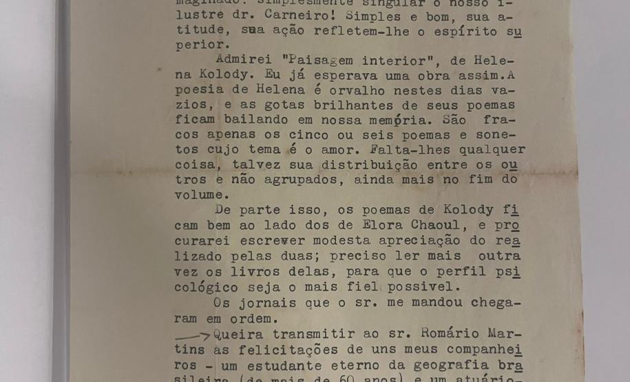 Carta de autoria desconhecida elogiando a autora (PI041)